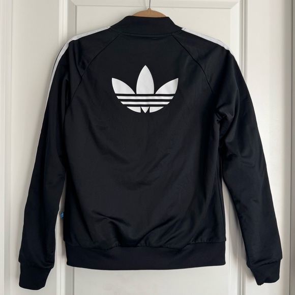 New Adidas Originals Black 3-Stripe Trefoil Track Jacket Zip Front Running Small - Picture 4 of 6